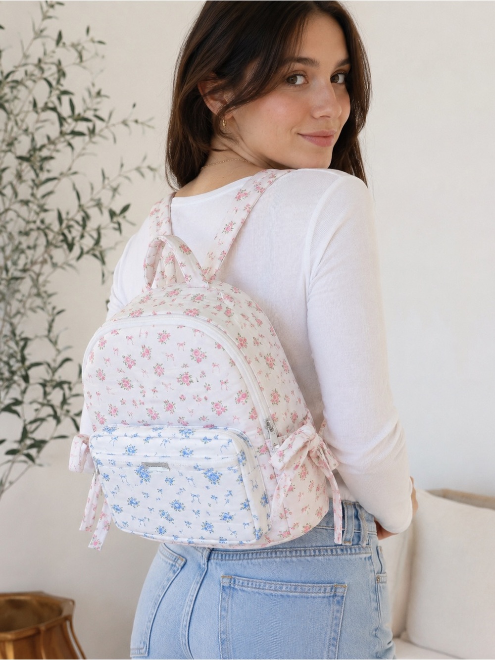 Madden Girl Floral Mini Backpack White Pink Blue Coquette Cottagecore Bag